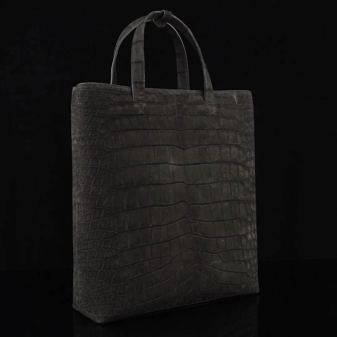 Unisex Sanded Genuine Crocodile Skin Leather Large Shopper Hobo Tote Bags Black