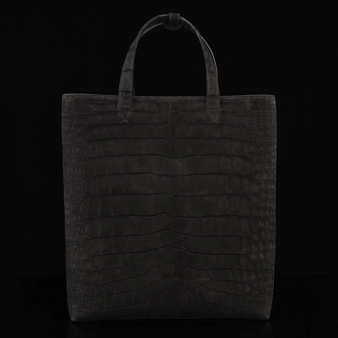 Unisex Sanded Genuine Crocodile Skin Leather Large Shopper Hobo Tote Bags Black