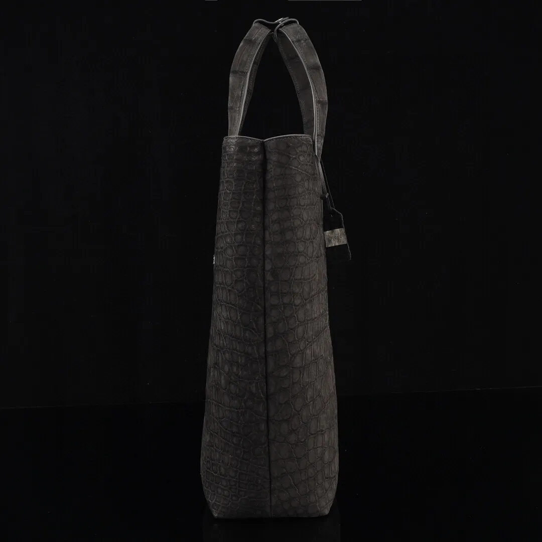 Unisex Sanded Genuine Crocodile Skin Leather Large Shopper Hobo Tote Bags Black