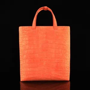 Unisex Sanded Genuine Crocodile Skin Leather Large Shopper Hobo Tote Bags Orange
