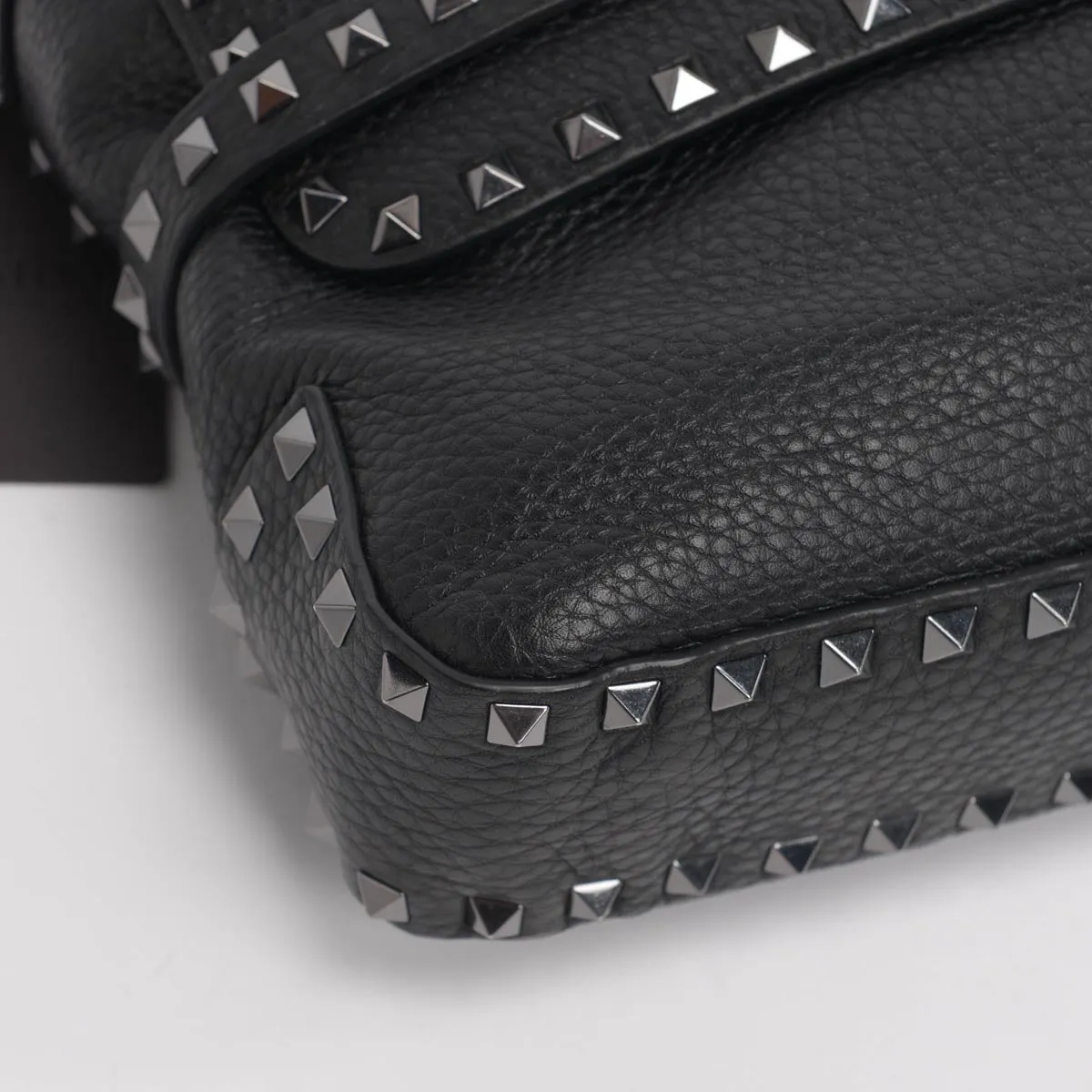 Valentino Black Grained Calfskin Rockstud Messenger Bag