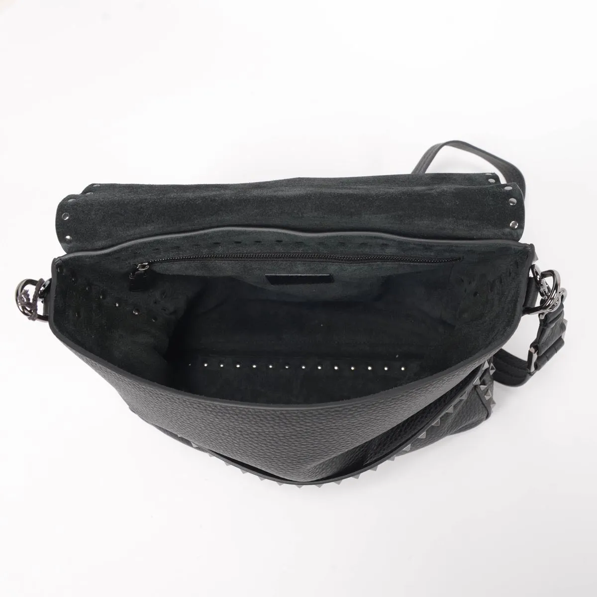 Valentino Black Grained Calfskin Rockstud Messenger Bag
