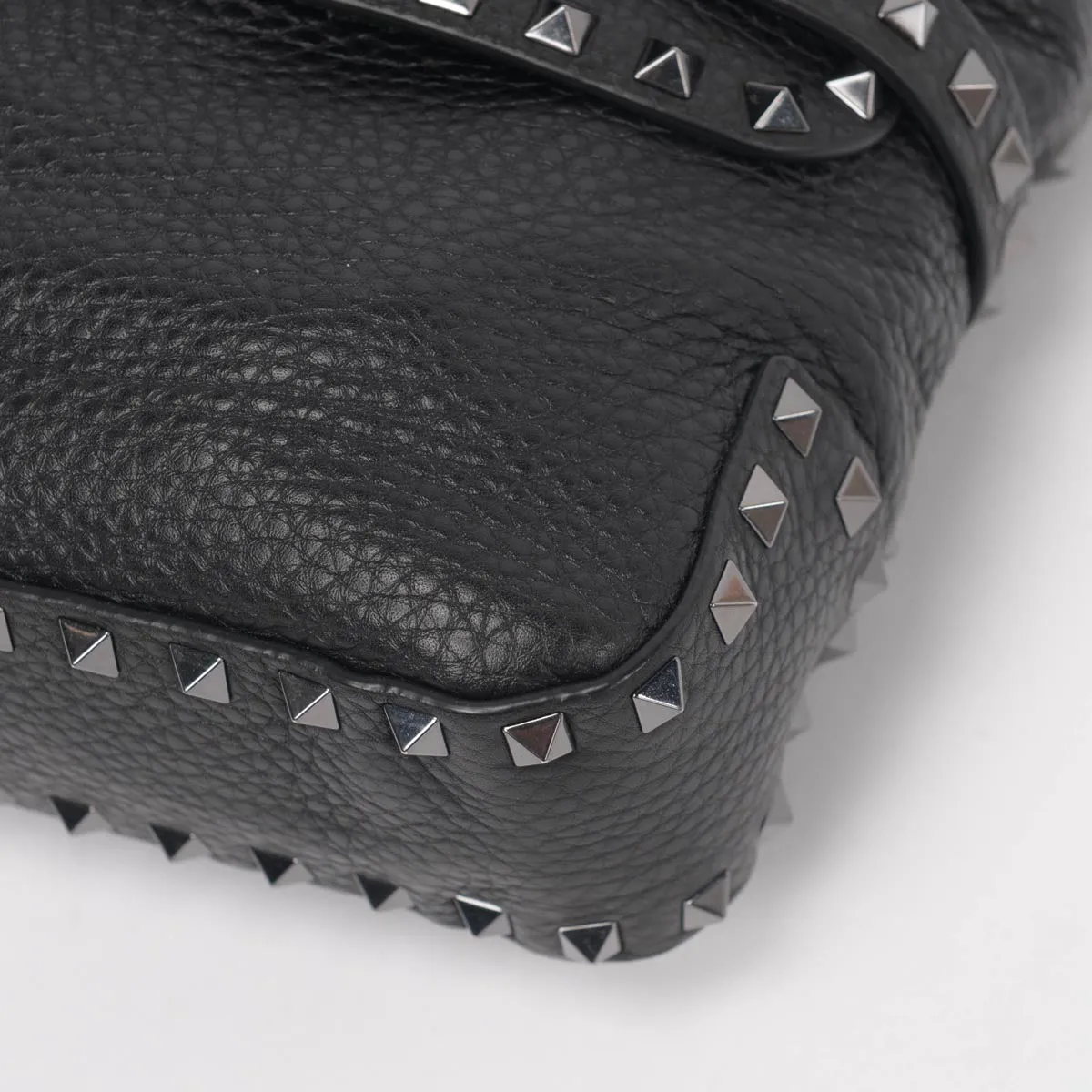 Valentino Black Grained Calfskin Rockstud Messenger Bag