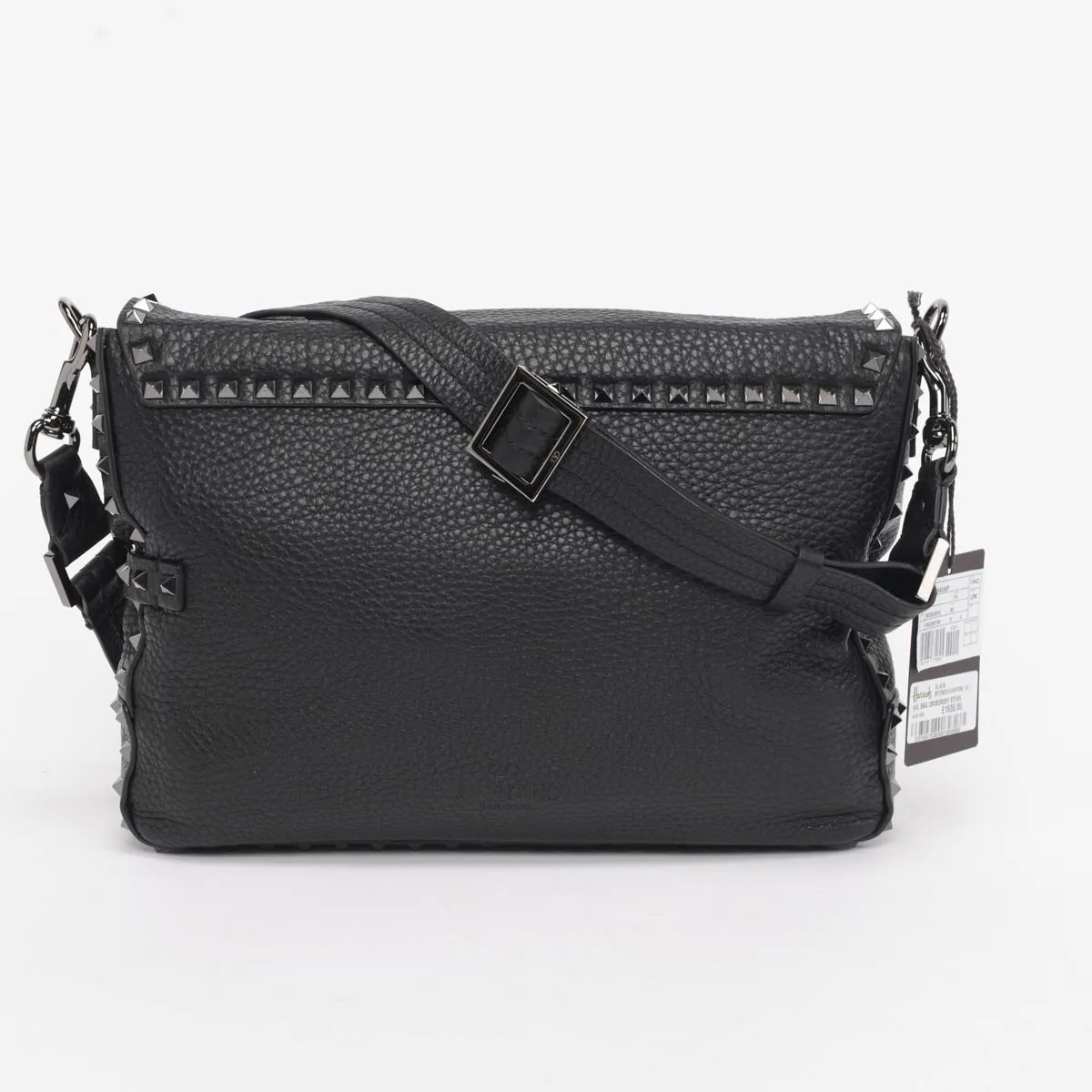 Valentino Black Grained Calfskin Rockstud Messenger Bag