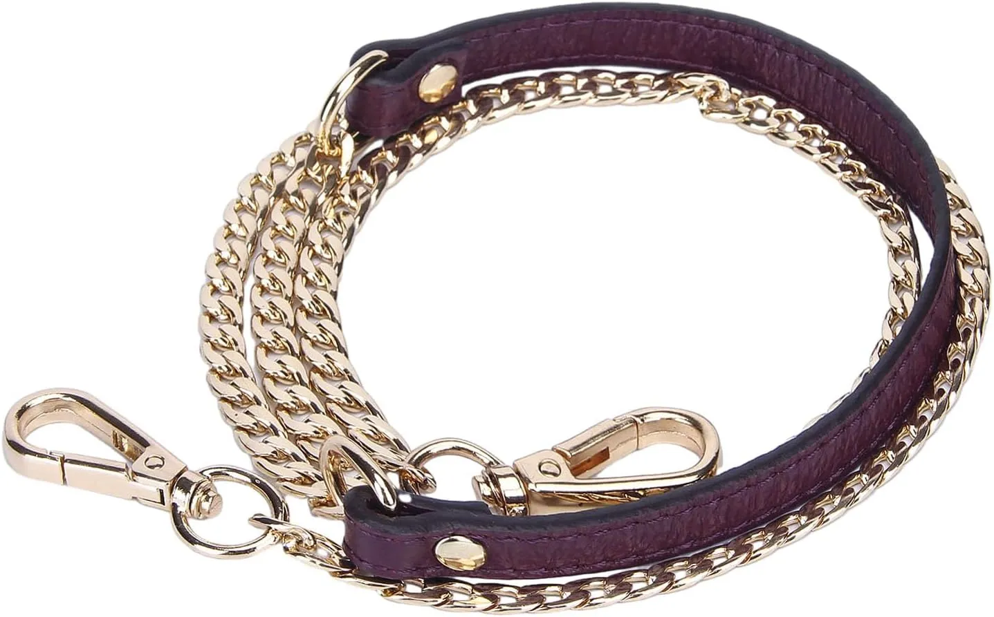 VanEnjoy 12MM Replacement Chain & Genuine Leather Shoulder Crossbody Straps for Handbags Purse Bags (Black) (Purple)