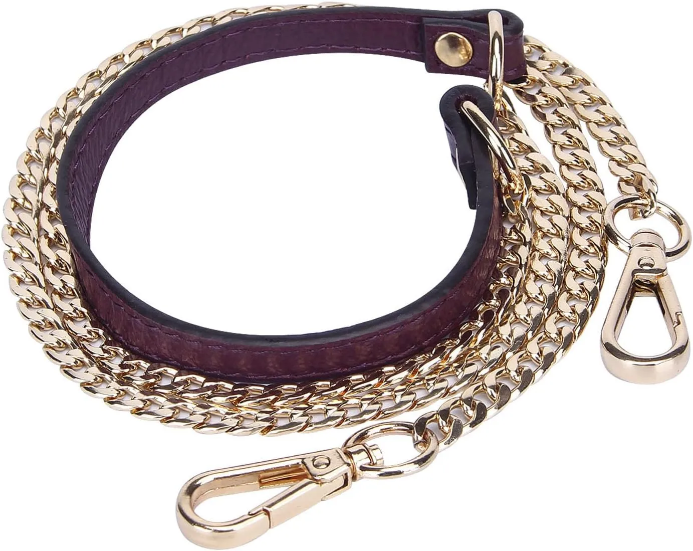 VanEnjoy 12MM Replacement Chain & Genuine Leather Shoulder Crossbody Straps for Handbags Purse Bags (Black) (Purple)