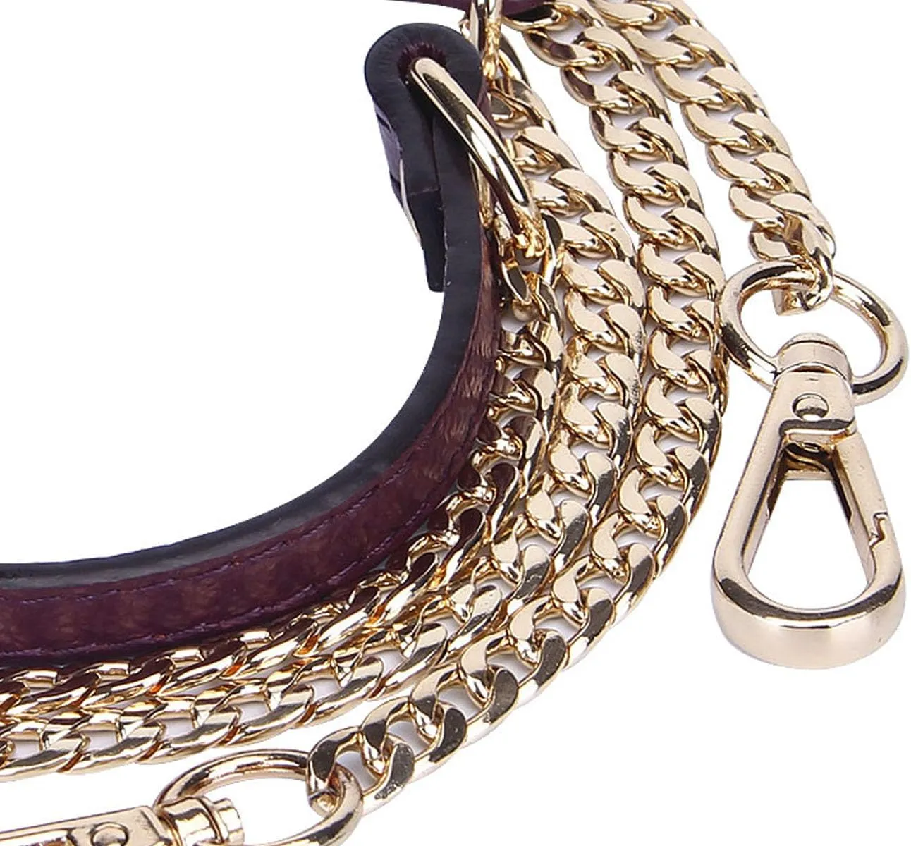 VanEnjoy 12MM Replacement Chain & Genuine Leather Shoulder Crossbody Straps for Handbags Purse Bags (Black) (Purple)