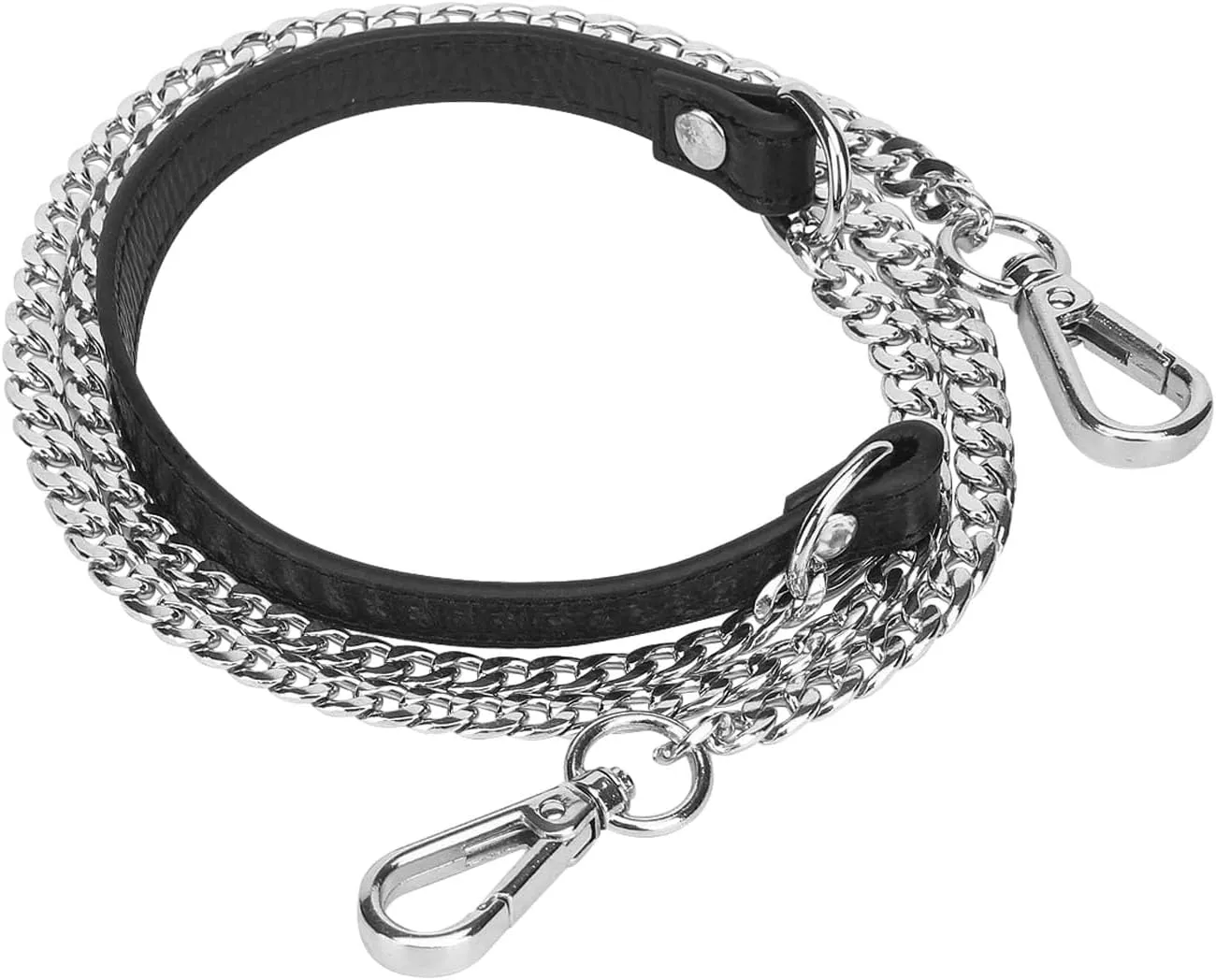 VanEnjoy 12MM Replacement Chain & Genuine Leather Shoulder Crossbody Straps for Handbags Purse Bags (Black-Silver Metal)
