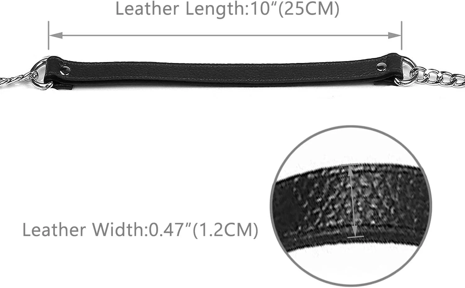 VanEnjoy 12MM Replacement Chain & Genuine Leather Shoulder Crossbody Straps for Handbags Purse Bags (Black-Silver Metal)