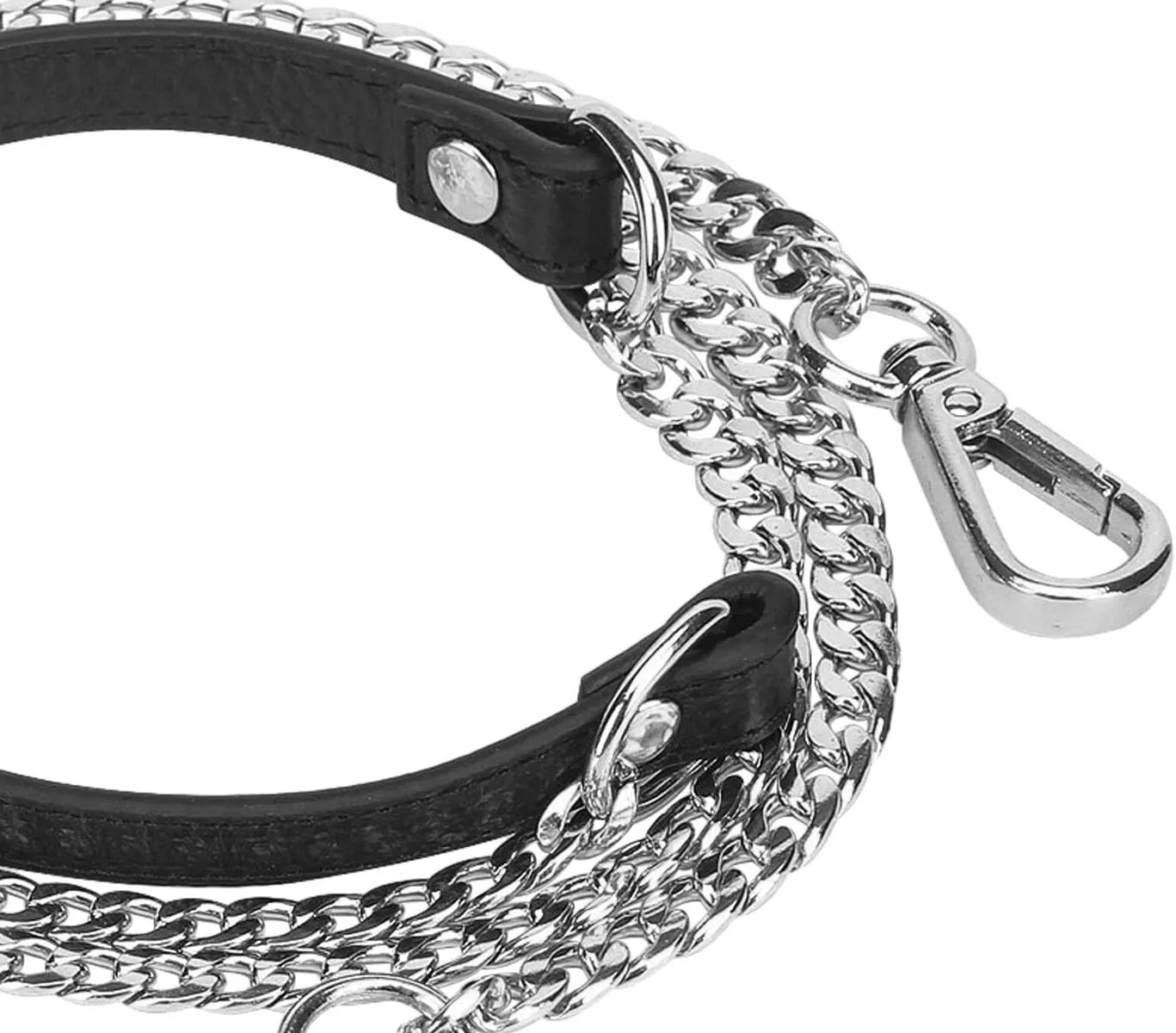 VanEnjoy 12MM Replacement Chain & Genuine Leather Shoulder Crossbody Straps for Handbags Purse Bags (Black-Silver Metal)