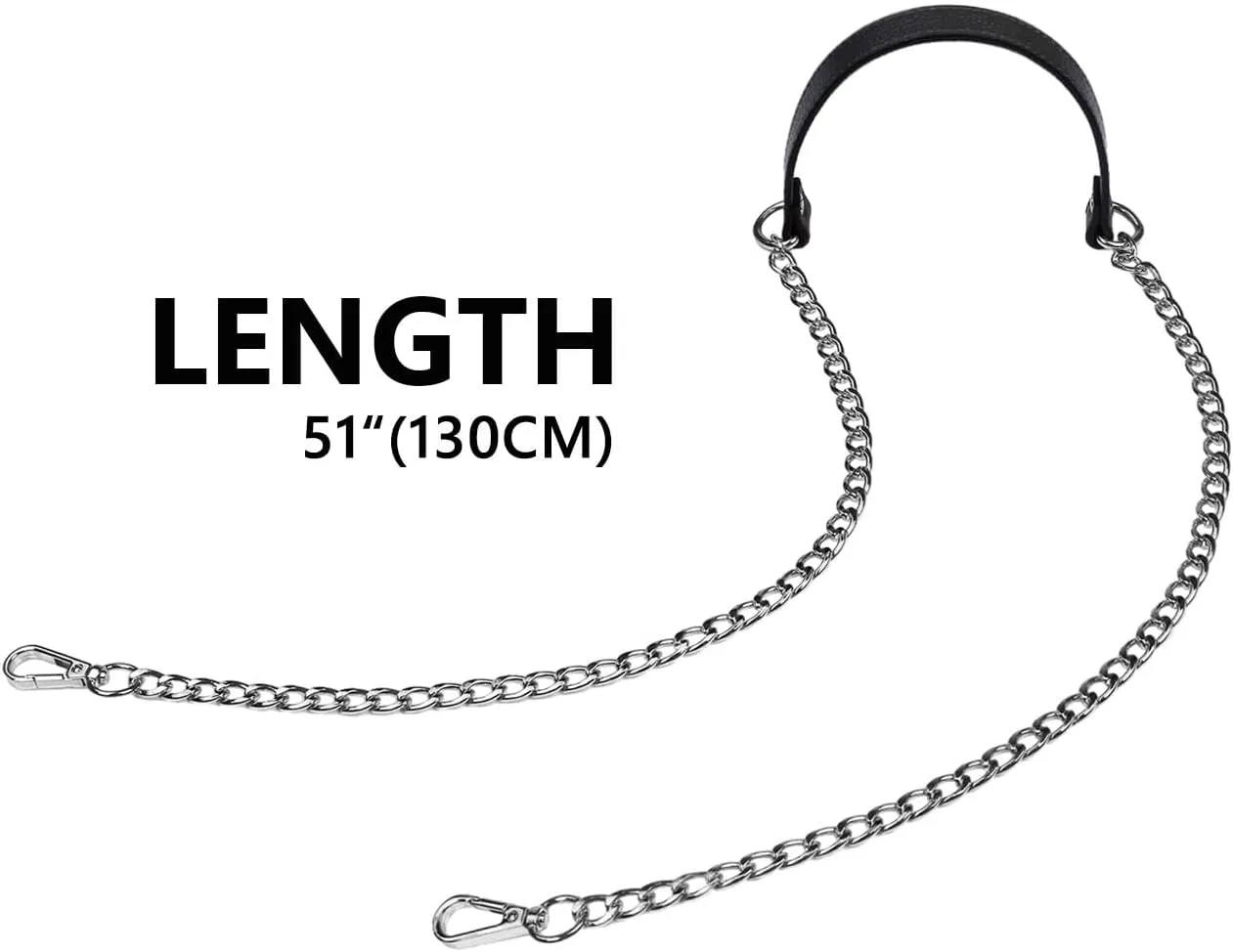 VanEnjoy 12MM Replacement Chain & Genuine Leather Shoulder Crossbody Straps for Handbags Purse Bags (Black-Silver Metal)