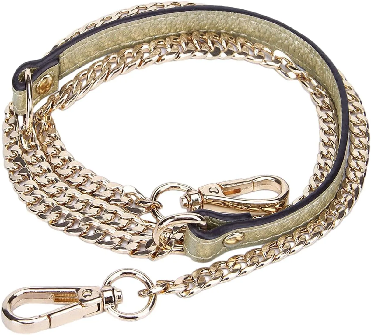 VanEnjoy 12MM Replacement Chain & Genuine Leather Shoulder Crossbody Straps for Handbags Purse Bags (Gold)