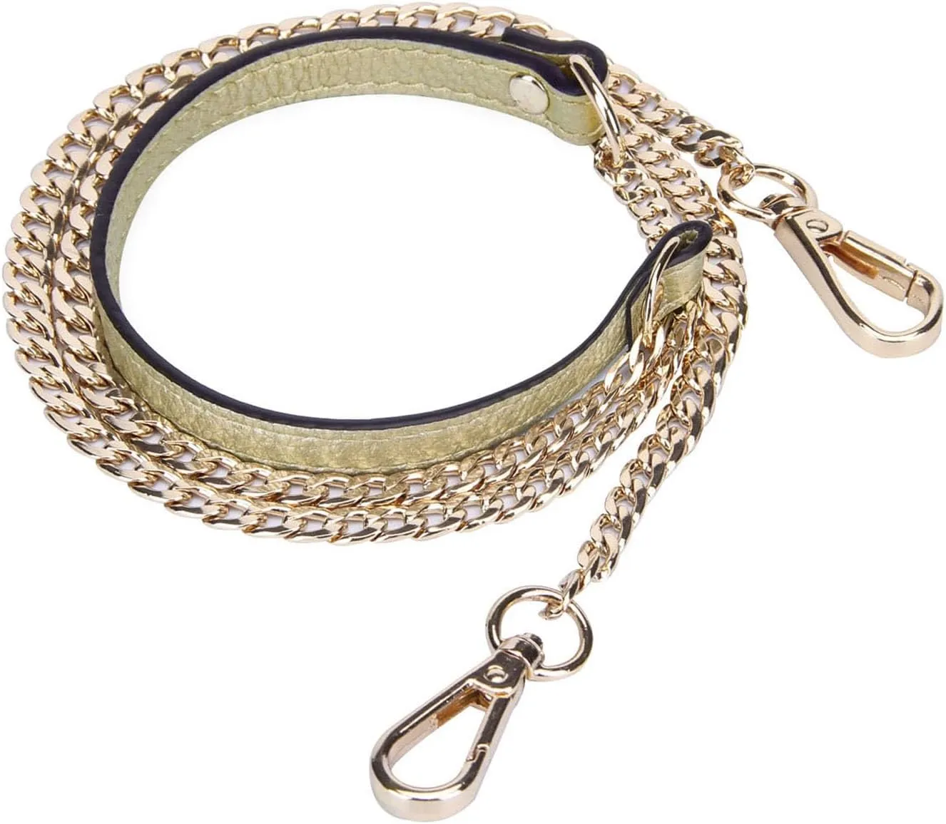 VanEnjoy 12MM Replacement Chain & Genuine Leather Shoulder Crossbody Straps for Handbags Purse Bags (Gold)