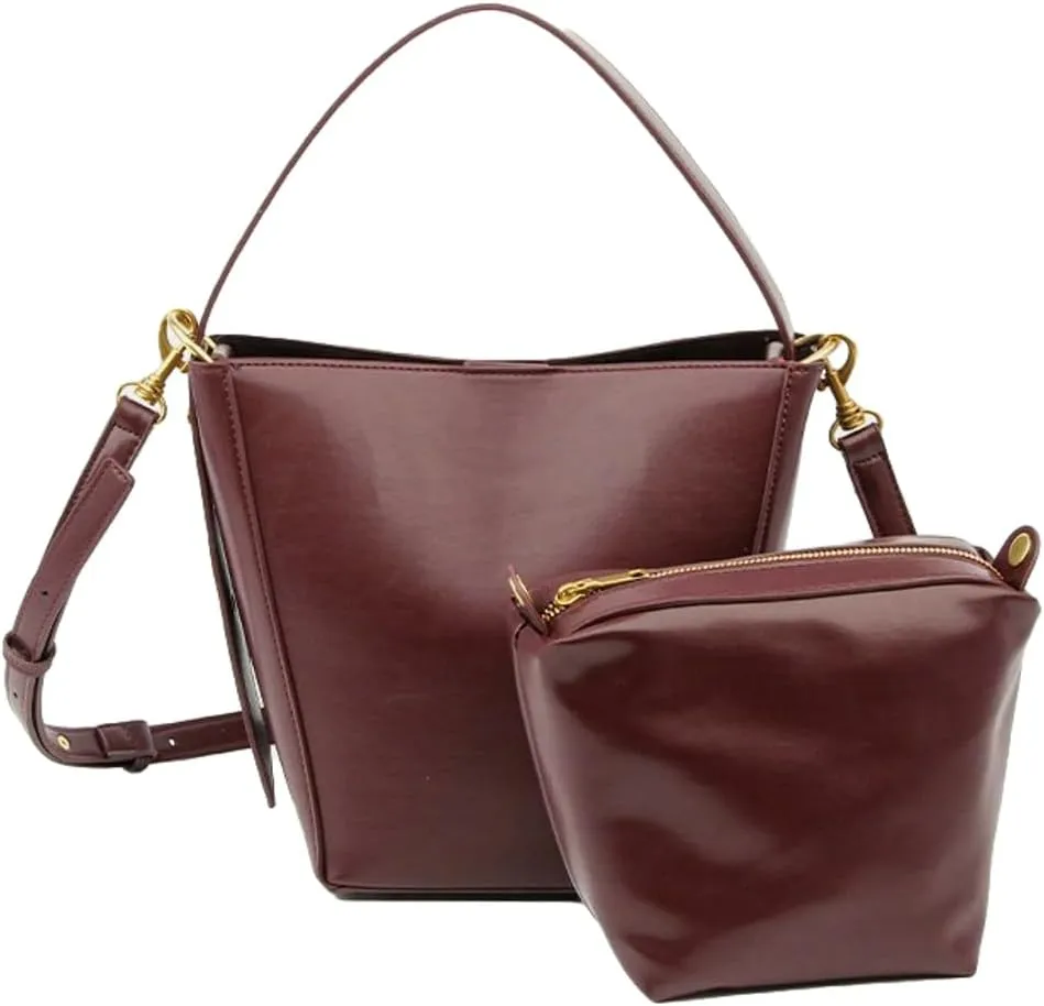 Vegan Leather Bucket Crossbody Bags for Women Small Shoulder Tote Purses Handbags Ladies Vintage Satchels 2pcs