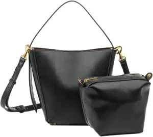 Vegan Leather Bucket Crossbody Bags for Women Small Shoulder Tote Purses Handbags Ladies Vintage Satchels 2pcs