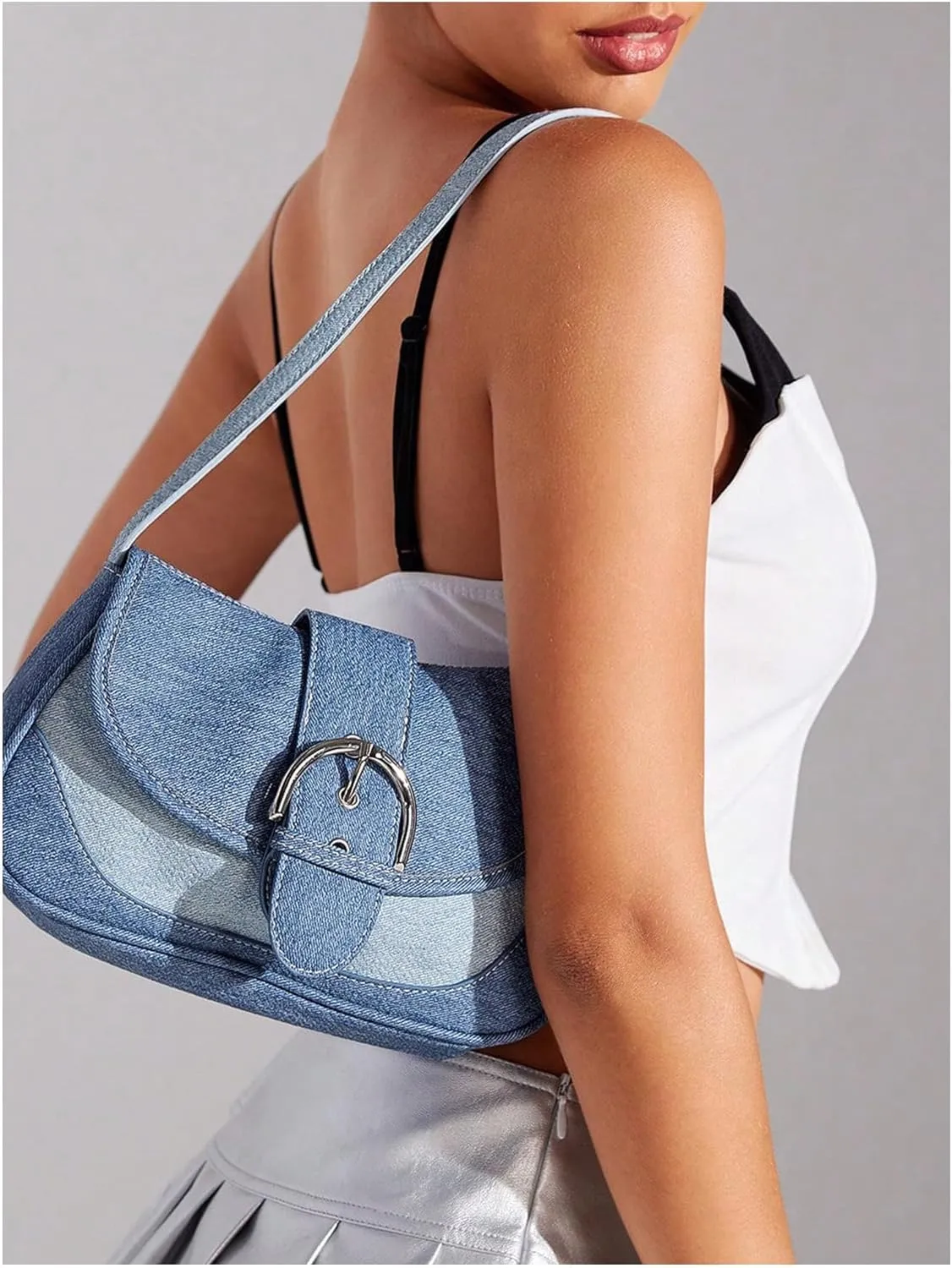 Verdusa Women's Flap Shoulder Bags Denim Handbags Underarm Satchel Handbag