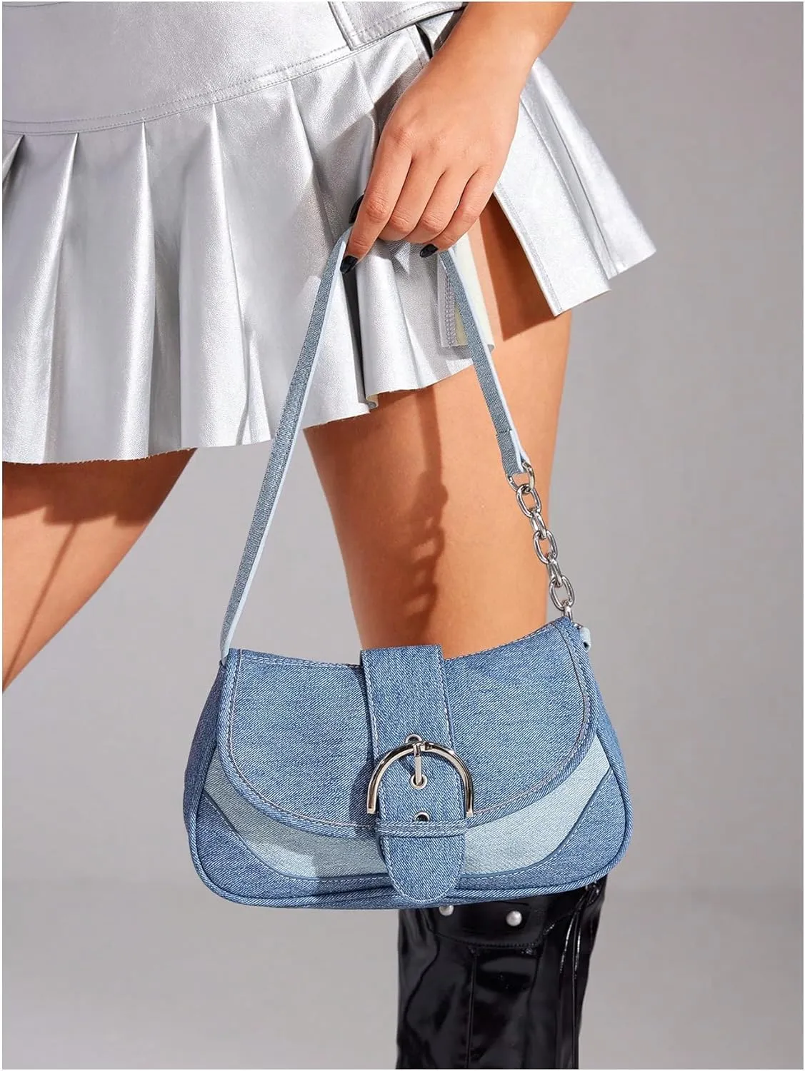 Verdusa Women's Flap Shoulder Bags Denim Handbags Underarm Satchel Handbag