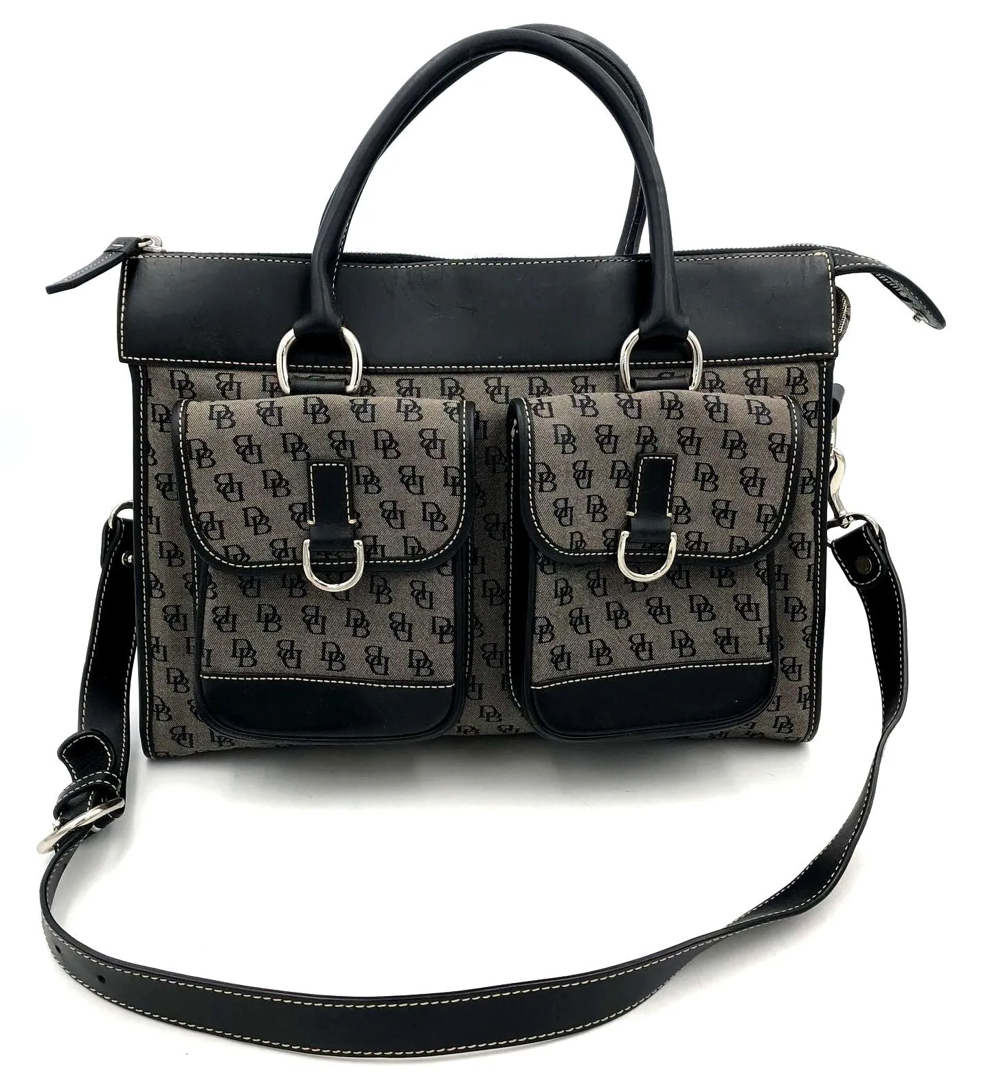 Vintage Authentic Dooney & Bourke Gray Black Luxury Satchel Bag - COA Included