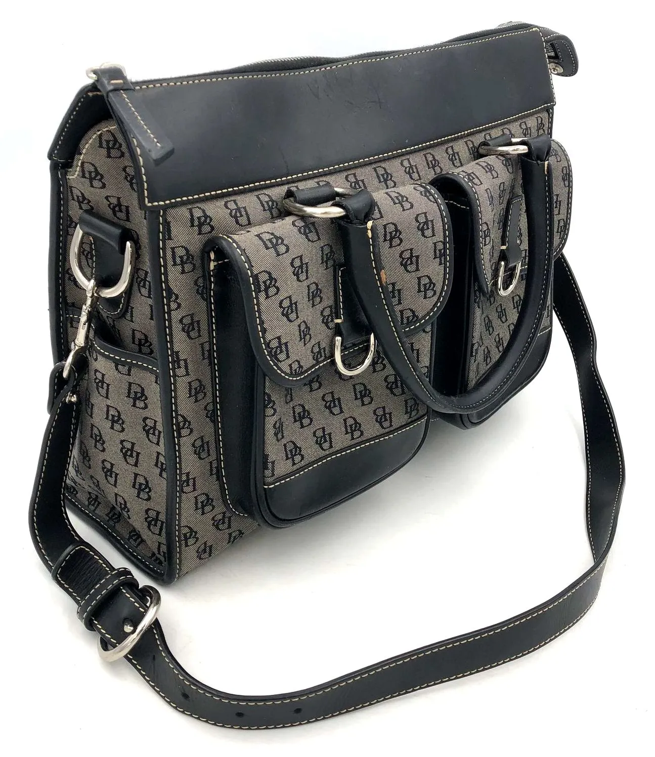 Vintage Authentic Dooney & Bourke Gray Black Luxury Satchel Bag - COA Included