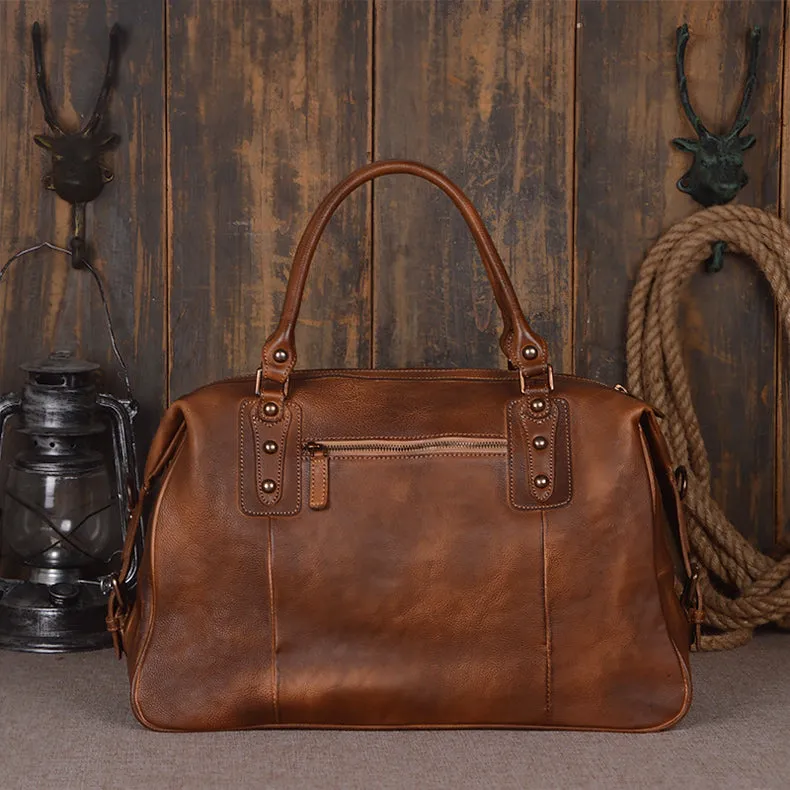 Vintage Leather Travel Weekender Bag for Mens/ Womens