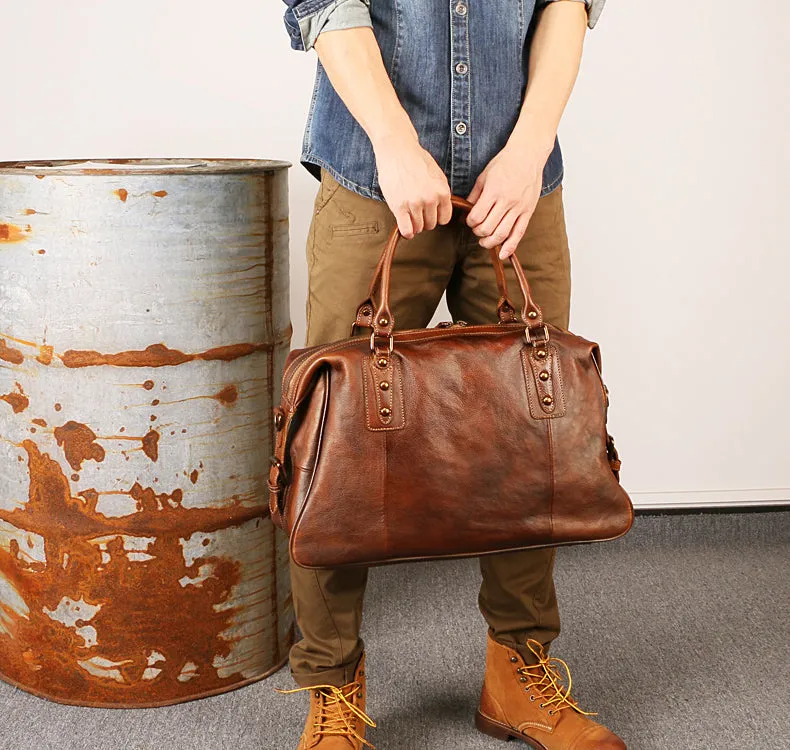 Vintage Leather Travel Weekender Bag for Mens/ Womens