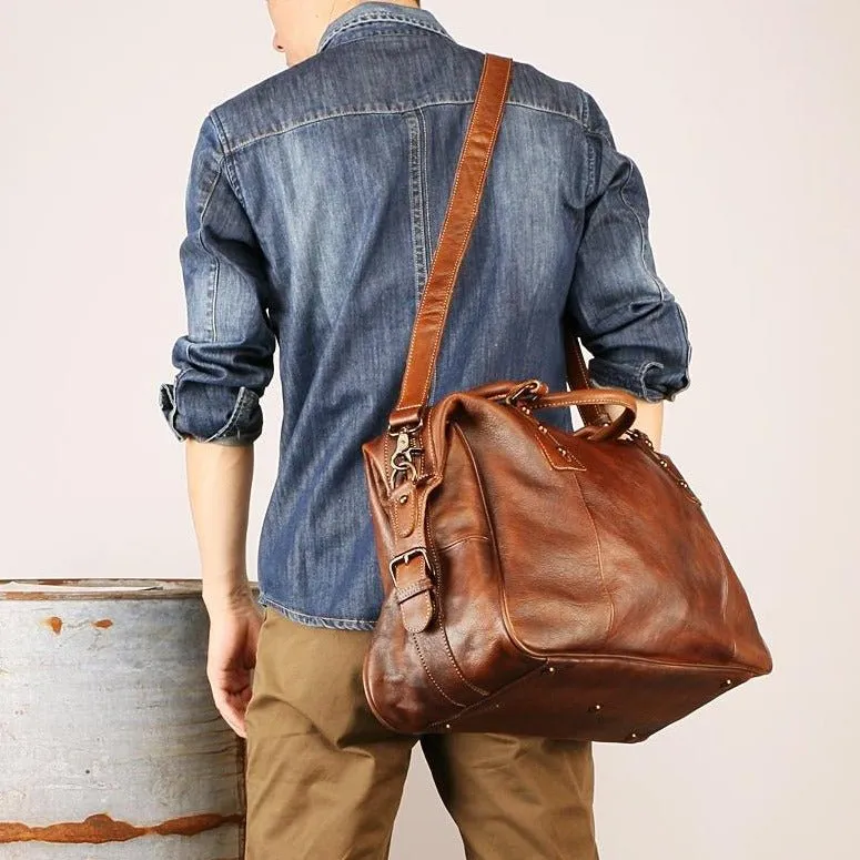 Vintage Leather Travel Weekender Bag for Mens/ Womens