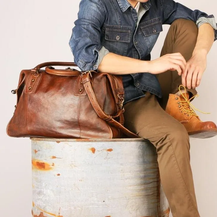 Vintage Leather Travel Weekender Bag for Mens/ Womens