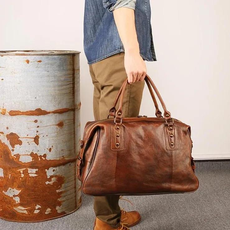 Vintage Leather Travel Weekender Bag for Mens/ Womens