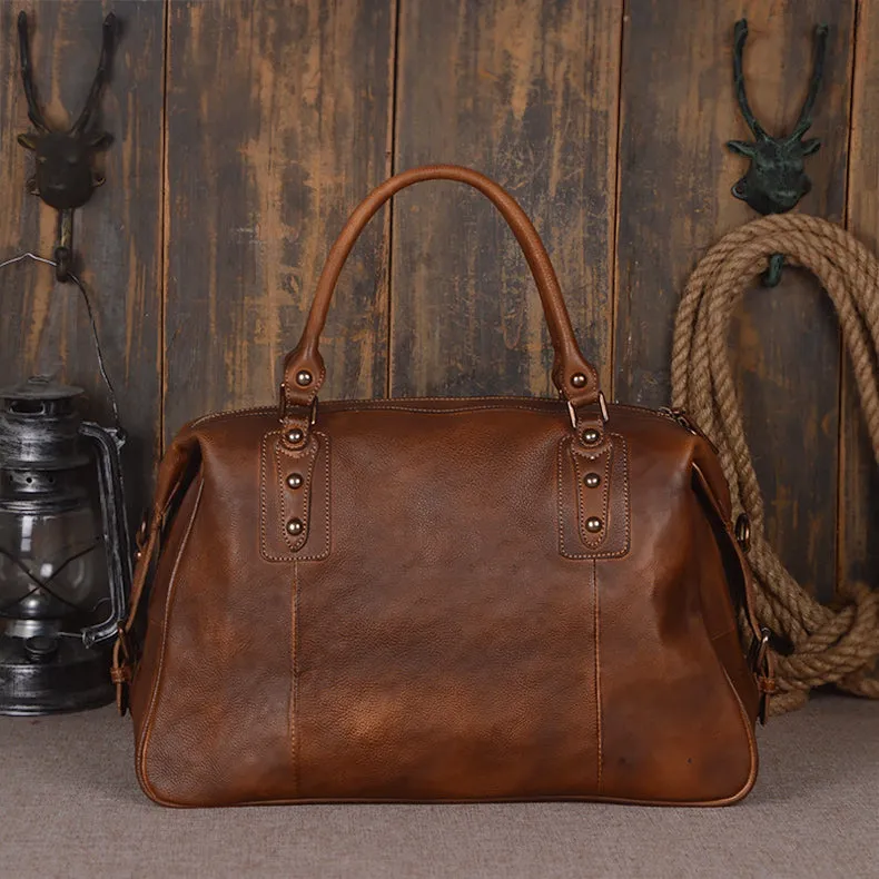 Vintage Leather Travel Weekender Bag for Mens/ Womens