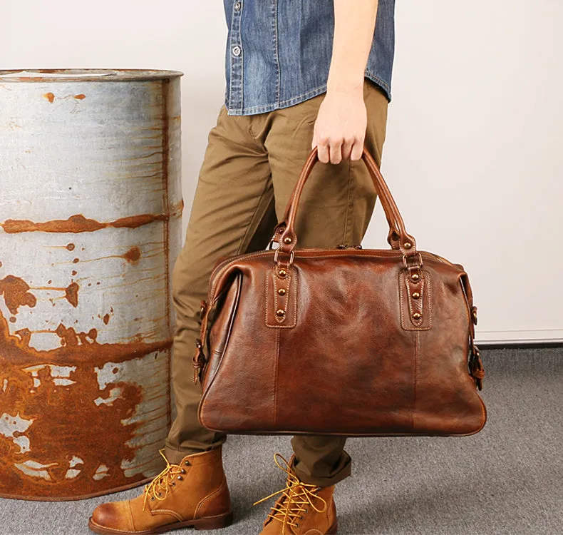 Vintage Leather Travel Weekender Bag for Mens/ Womens