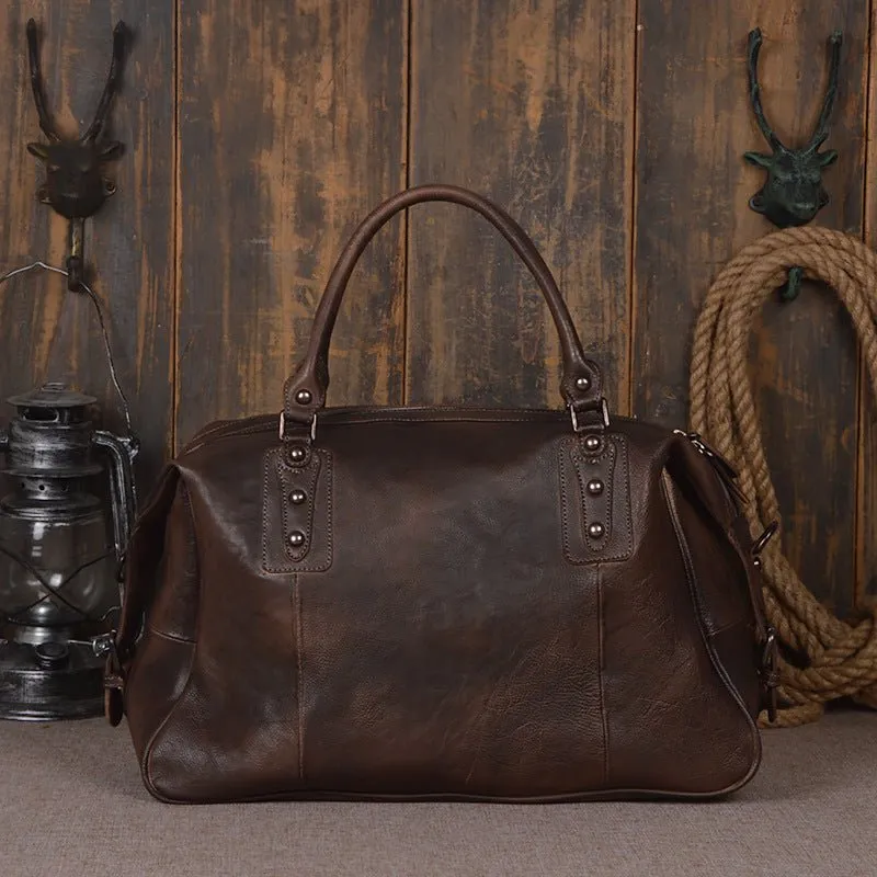 Vintage Leather Travel Weekender Bag for Mens/ Womens