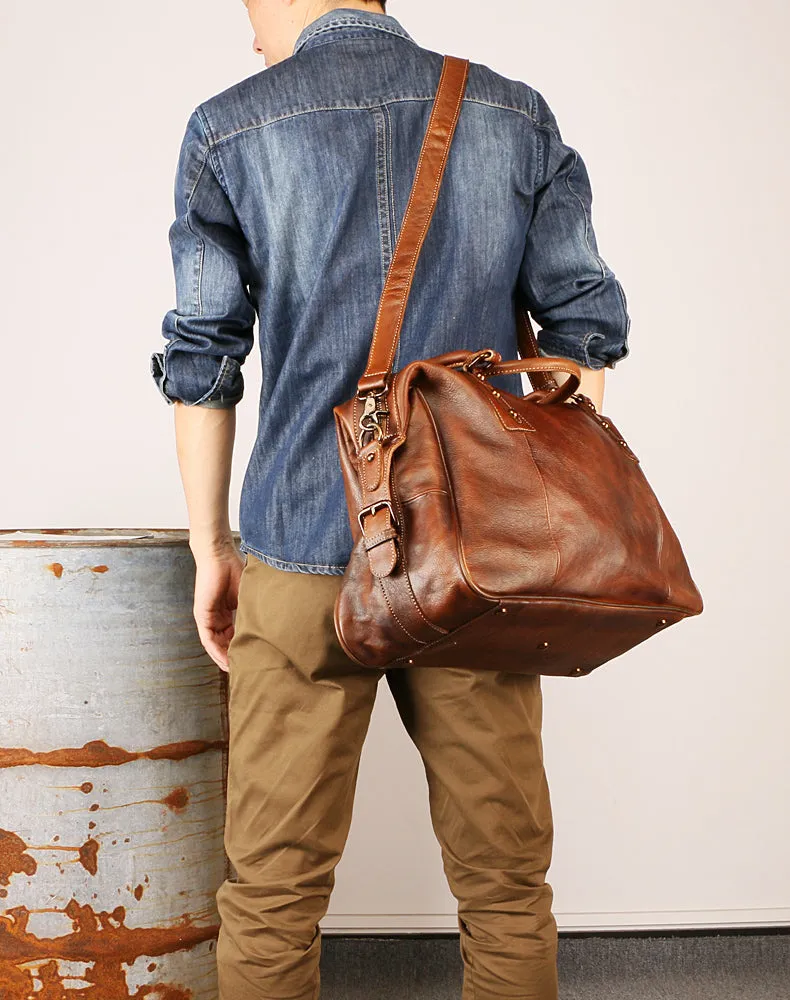 Vintage Leather Travel Weekender Bag for Mens/ Womens