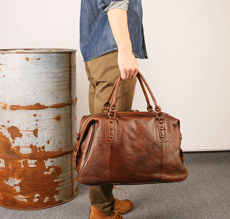 Vintage Leather Travel Weekender Bag for Mens/ Womens