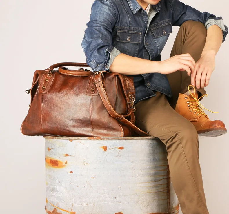 Vintage Leather Travel Weekender Bag for Mens/ Womens