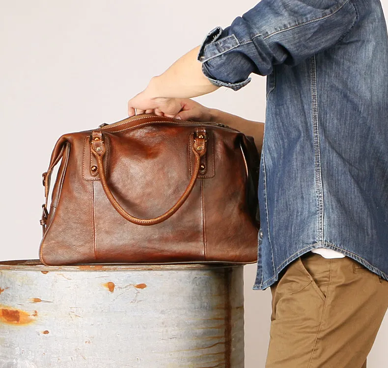 Vintage Leather Travel Weekender Bag for Mens/ Womens