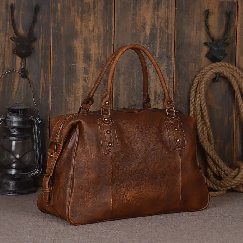 Vintage Leather Travel Weekender Bag for Mens/ Womens