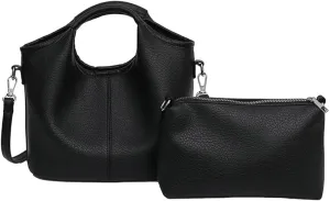 Vintage Vegan Leather Shoulder Crossbody Bag for Women Small Bucket Tote Satchels Purse Travel Work Handbag 2pcs