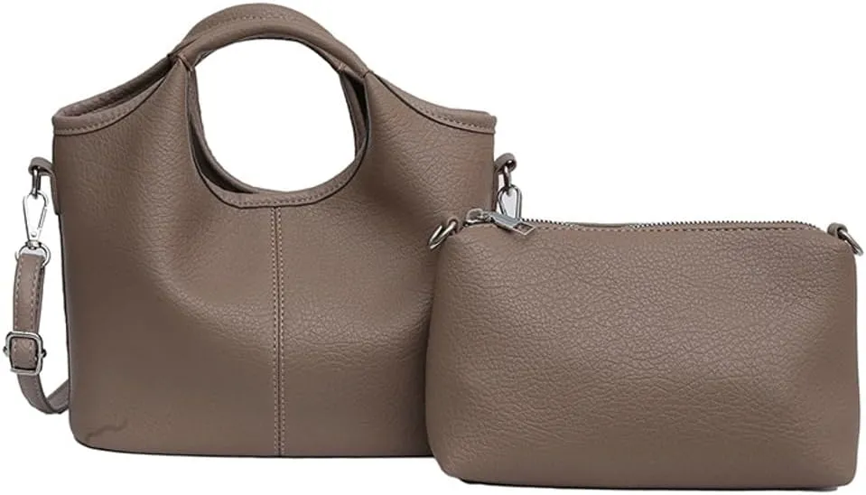 Vintage Vegan Leather Shoulder Crossbody Bag for Women Small Bucket Tote Satchels Purse Travel Work Handbag 2pcs
