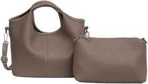Vintage Vegan Leather Shoulder Crossbody Bag for Women Small Bucket Tote Satchels Purse Travel Work Handbag 2pcs