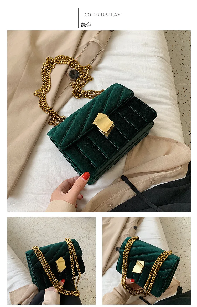 Vintage Velvet Chain Evening Clutch Bag Crossbody Handbags