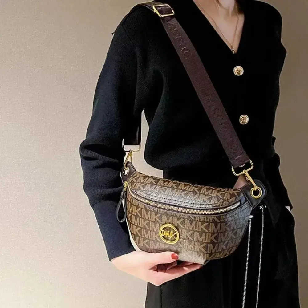 Vintage Women's Shoulder Bag: Printed Letter Crossbody Chest Bag with Adjustable Strap, Designer Luxury Soft Leather Waist Pack