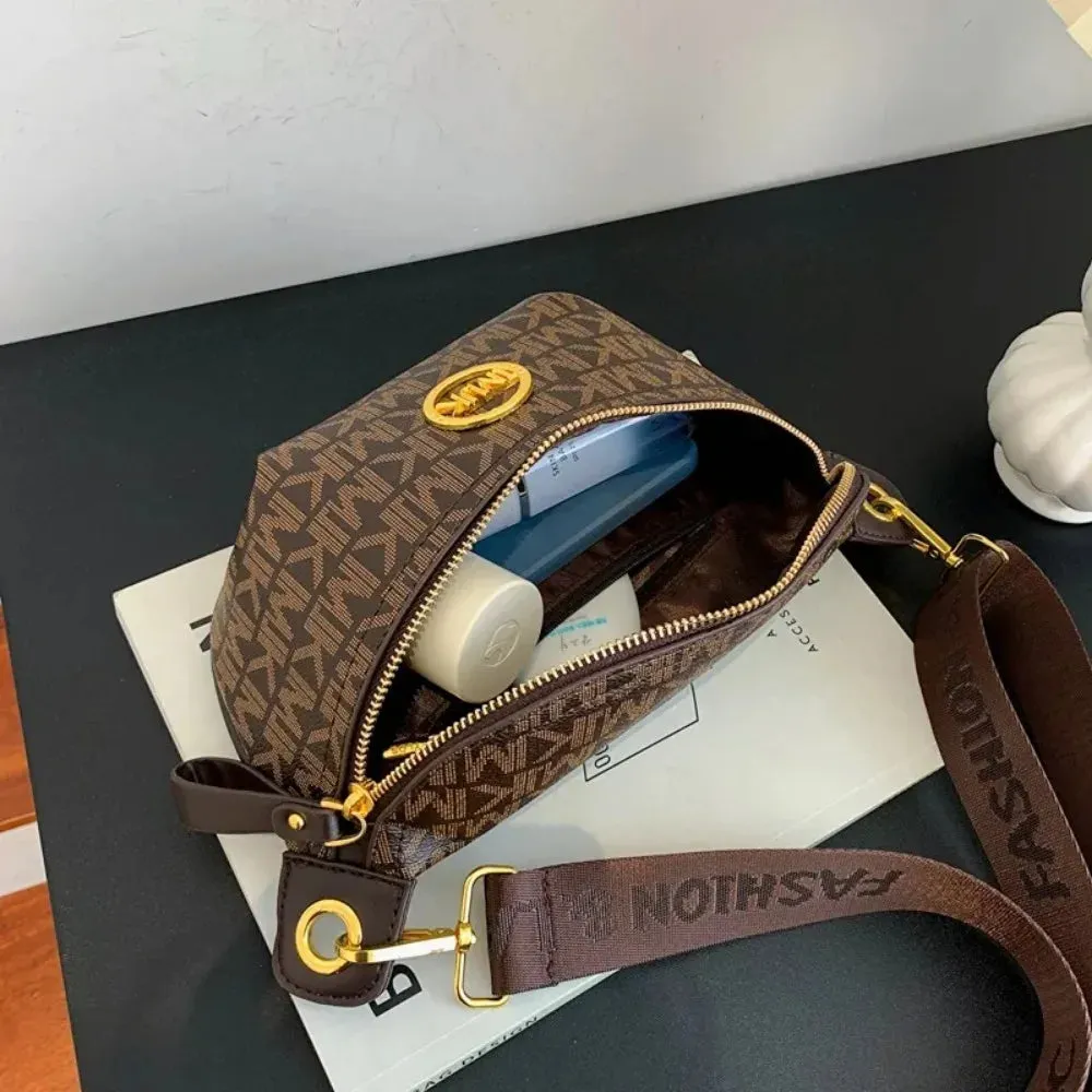 Vintage Women's Shoulder Bag: Printed Letter Crossbody Chest Bag with Adjustable Strap, Designer Luxury Soft Leather Waist Pack