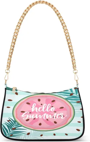 Watermelon Summe Shoulder Handbags for Women Travel Hobo Tote Handbag Women Gold Chain Shoulder Bags Purse with Zipper Closure