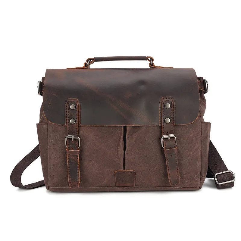 Waxed Canvas Laptop Briefcase Bag Motorcycle Saddlebags
