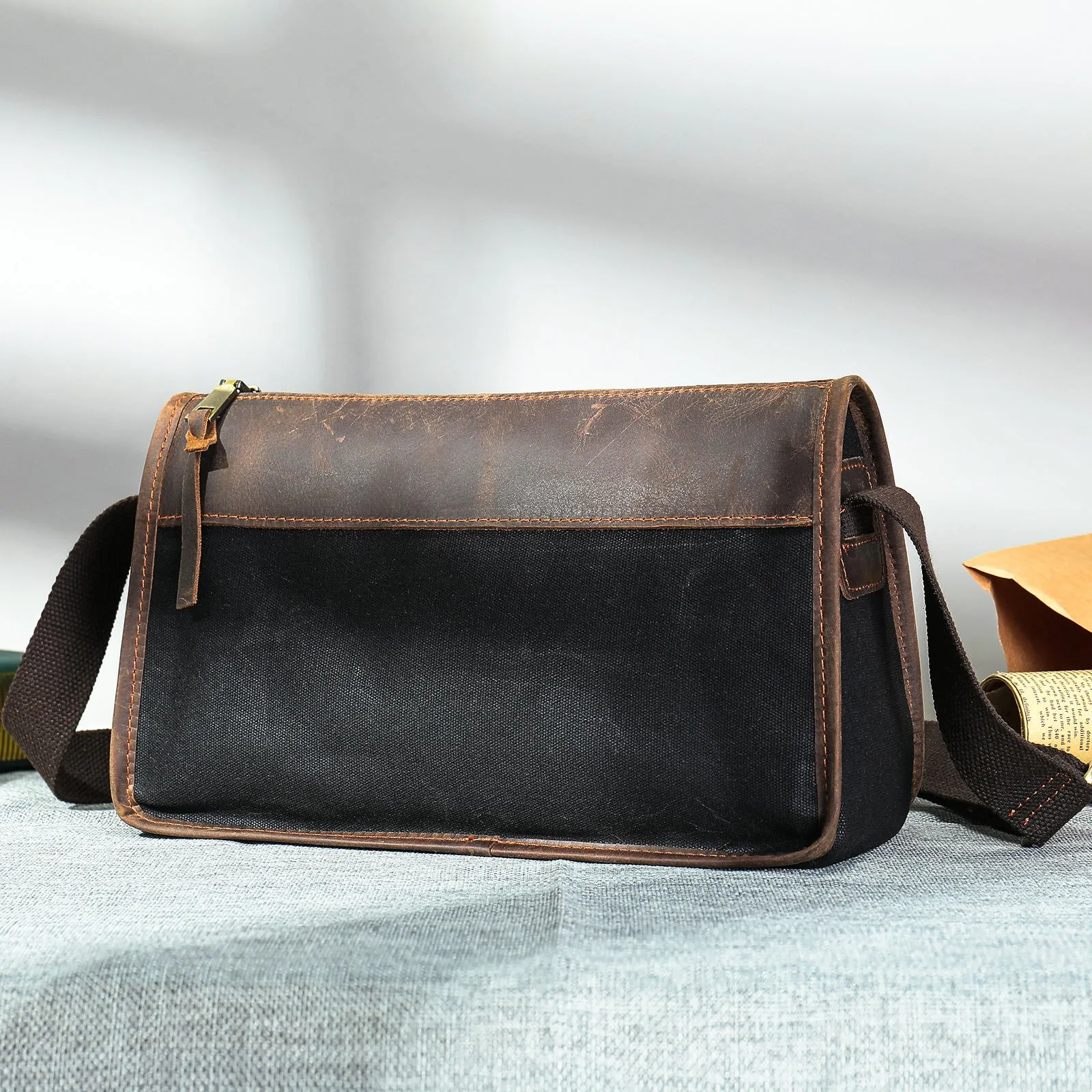 Waxed Canvas Leather Messenger Bag