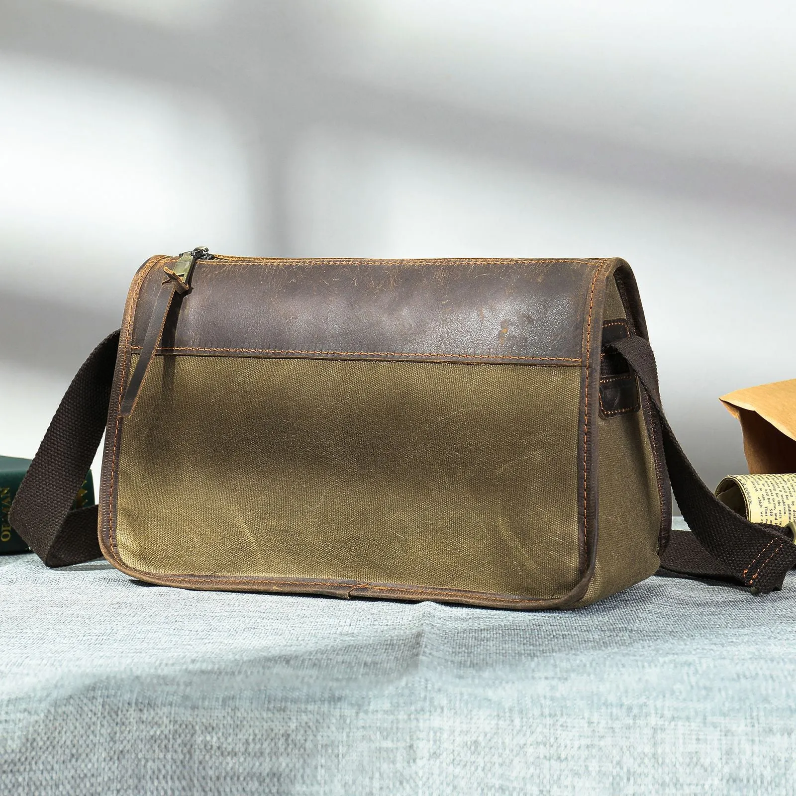 Waxed Canvas Leather Messenger Bag