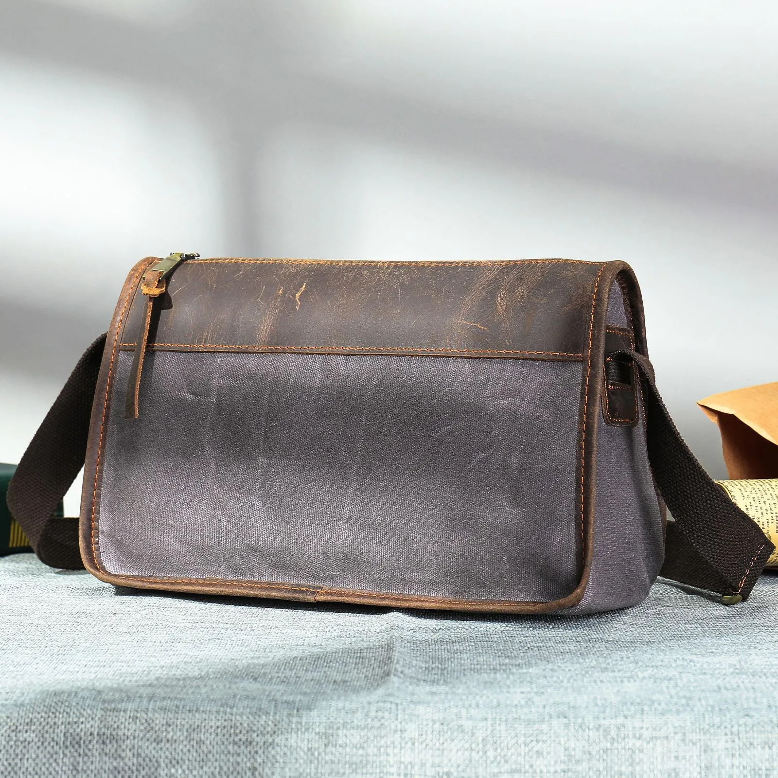Waxed Canvas Leather Messenger Bag