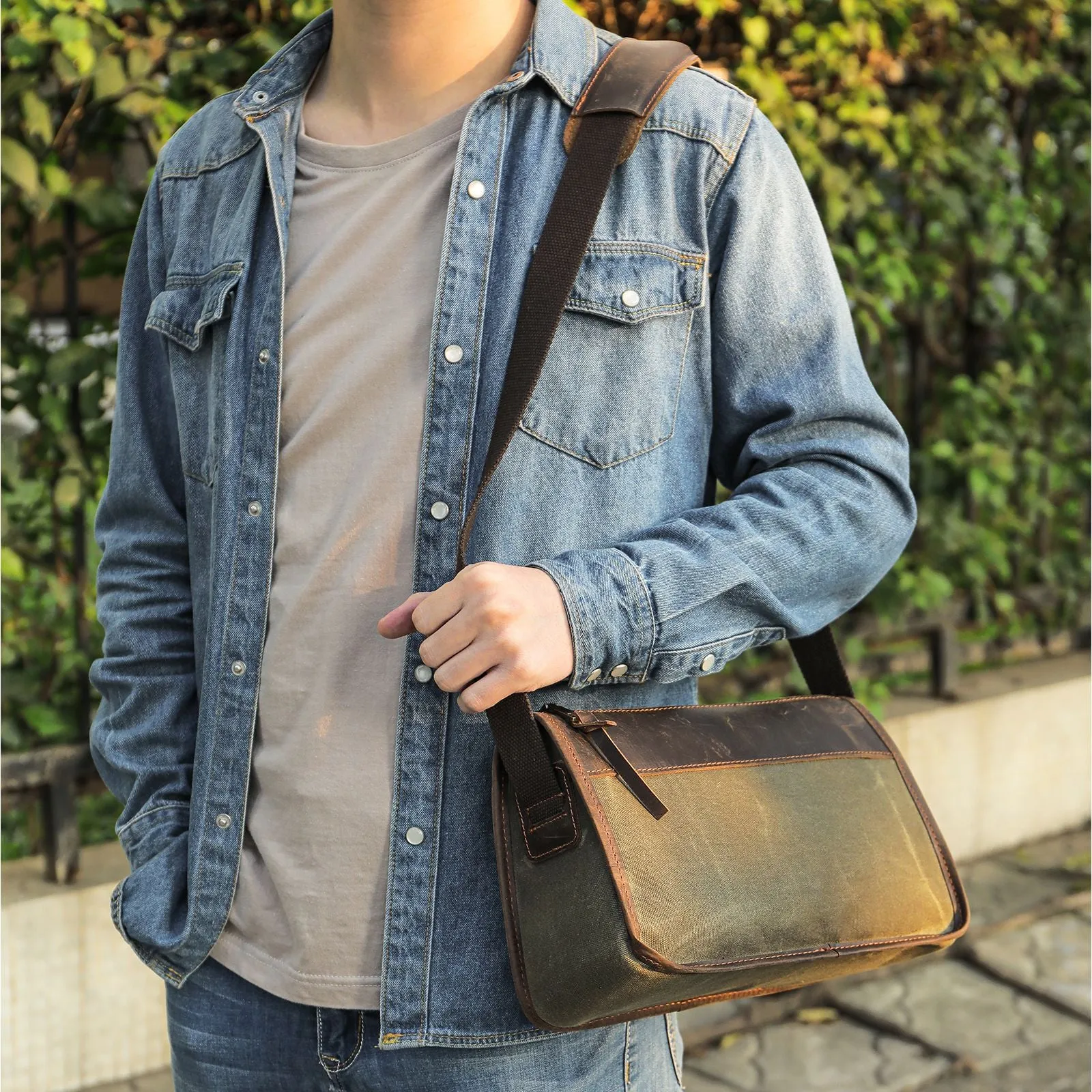 Waxed Canvas Leather Messenger Bag