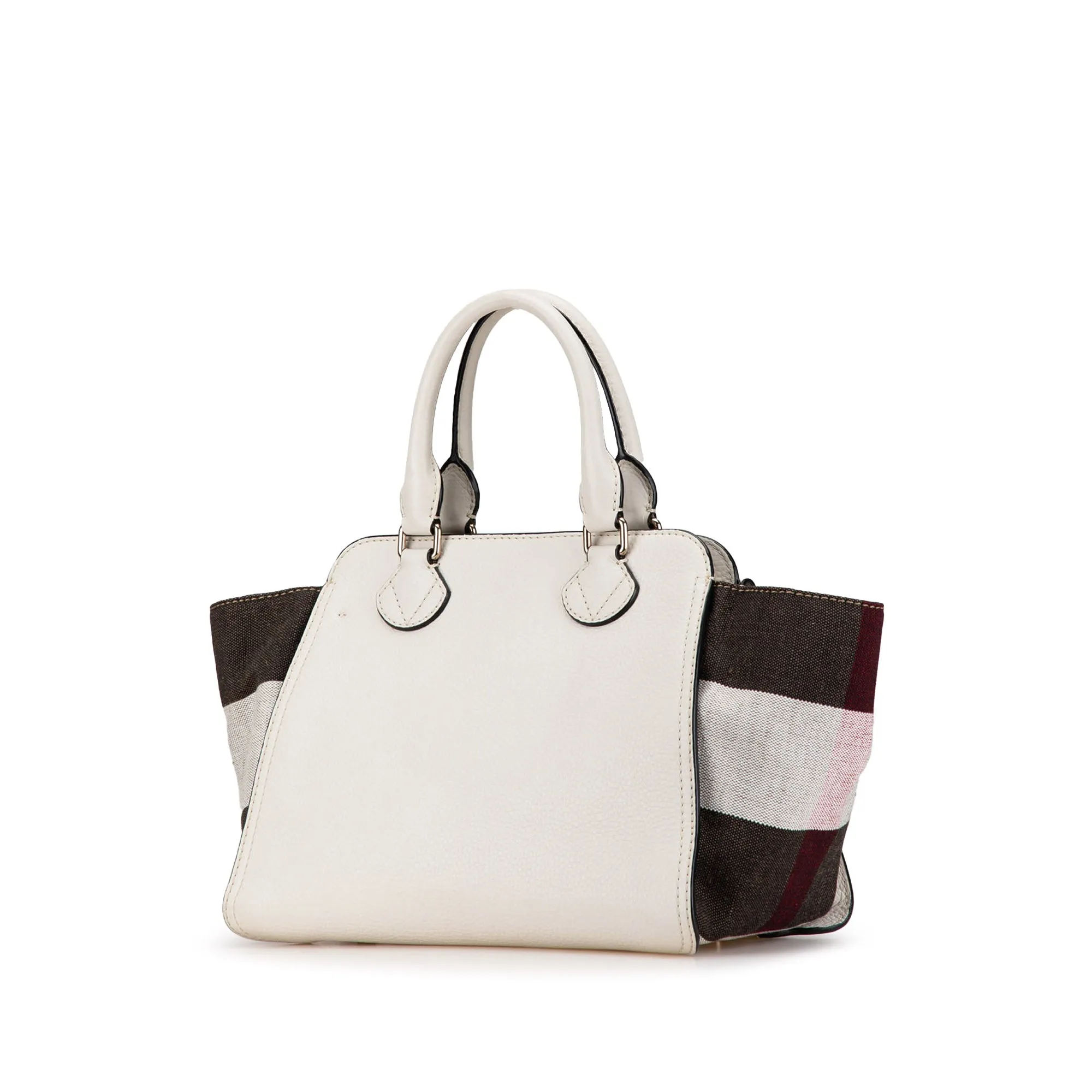 White Burberry Mega Check Trimmed Leather Harcourt Satchel