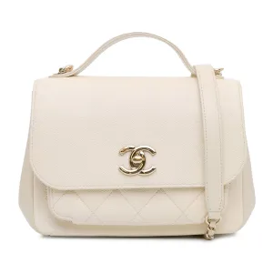 White Chanel Small Caviar Business Affinity Top Handle Flap Satchel